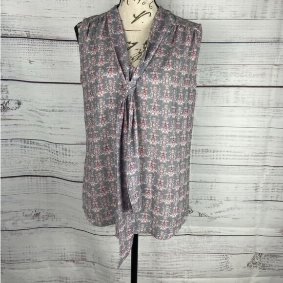 Kadra Sleeveless Blouse Womens L Tie V Neck Geometric Made In Italy Stretch - Picture 1 of 11